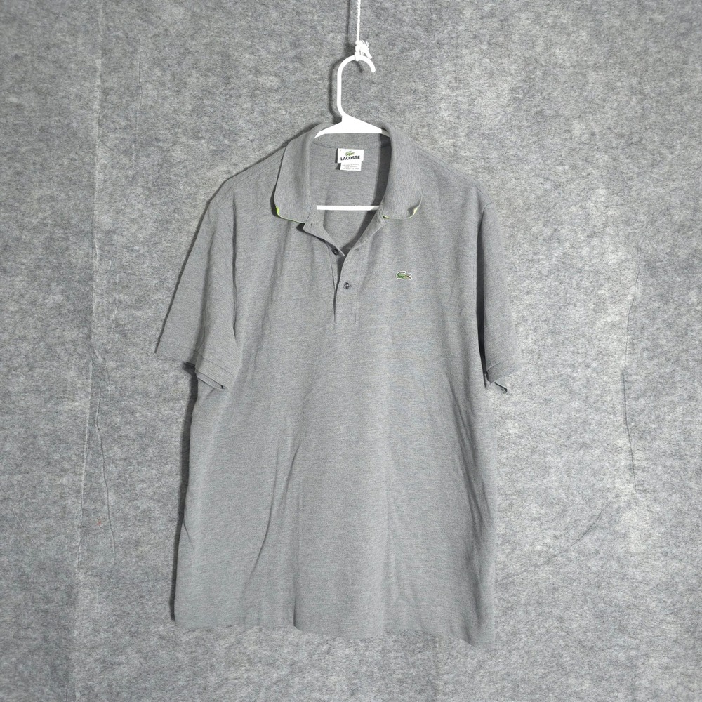 Lacoste Polo Shirt Mens 7 XL Grey Pique Short Sleeve Neon Trim Classic Fit 5191L